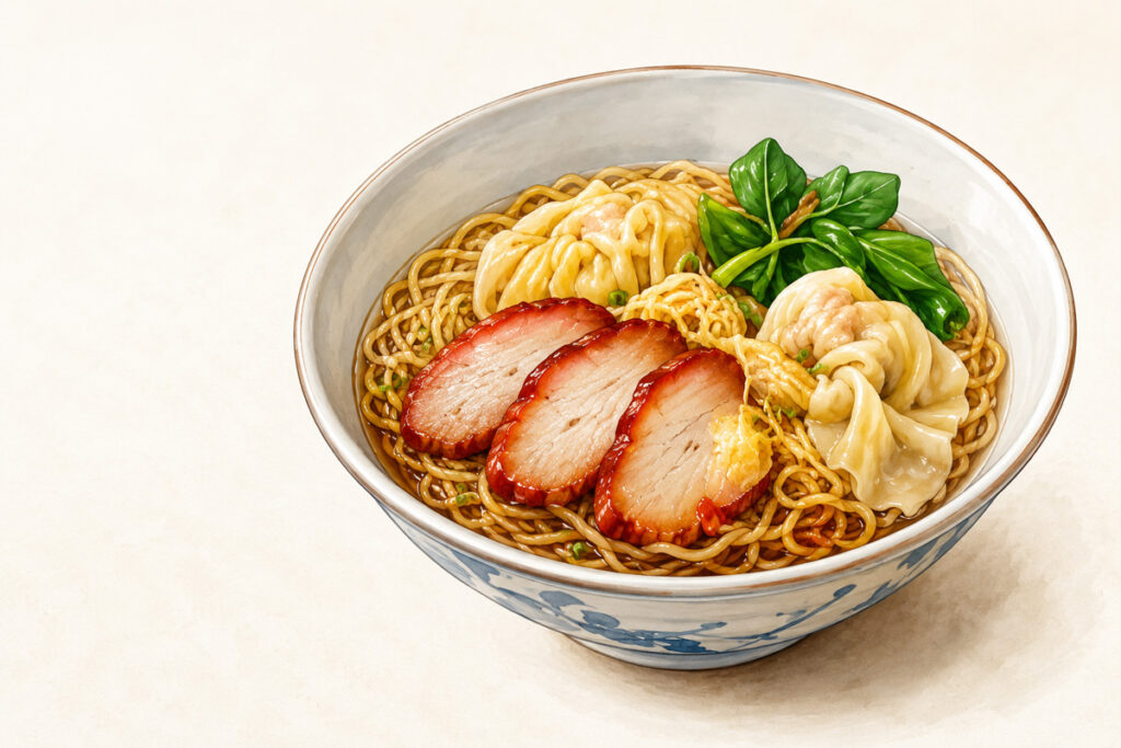 ワンタンミー 細麺とチャーシュー、ワンタンの定番麺